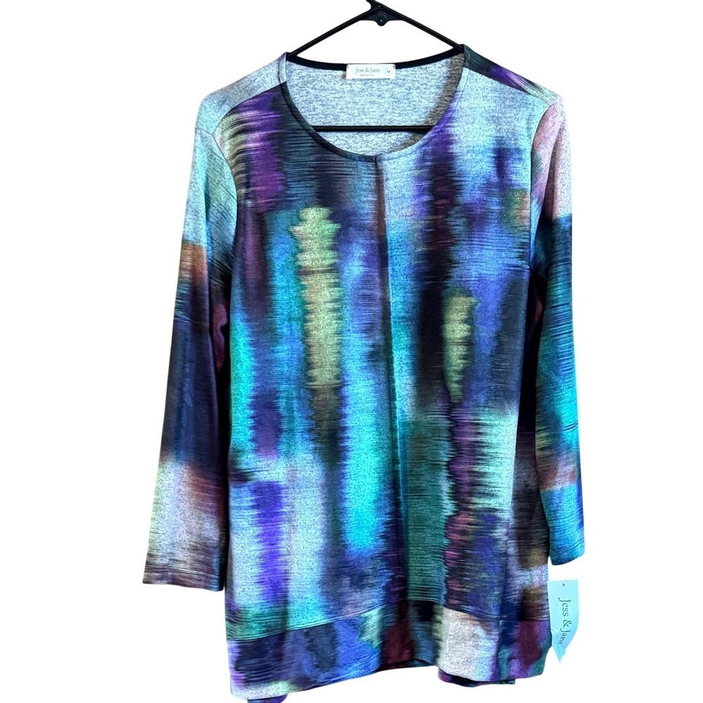 NEW Jess & Jane Medium Brushed Knit. Reflections Tunic Multicolor Abstract  Top
